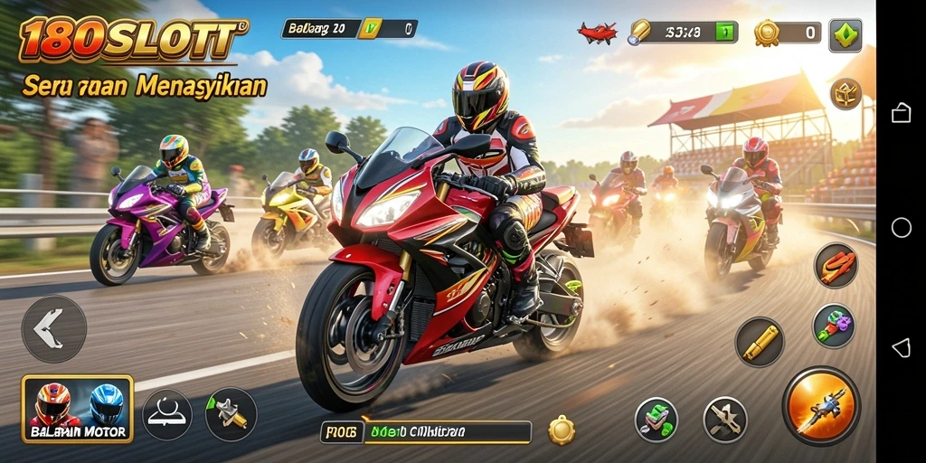 Screenshot menunjukkan aksi balapan seru dalam 180SLOT.