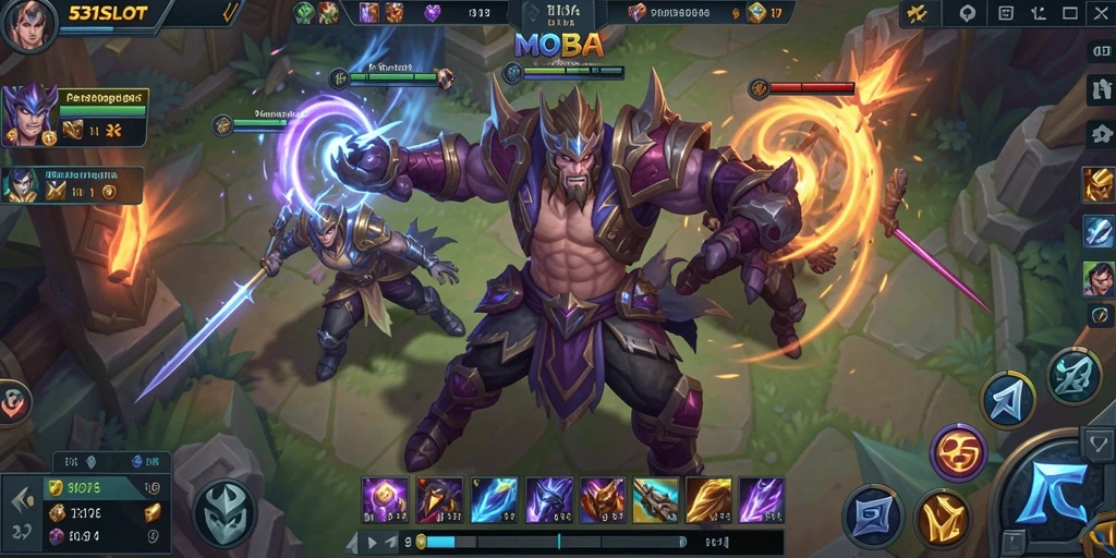 Screenshot utama 531SLOT menampilkan aksi seru di arena MOBA.