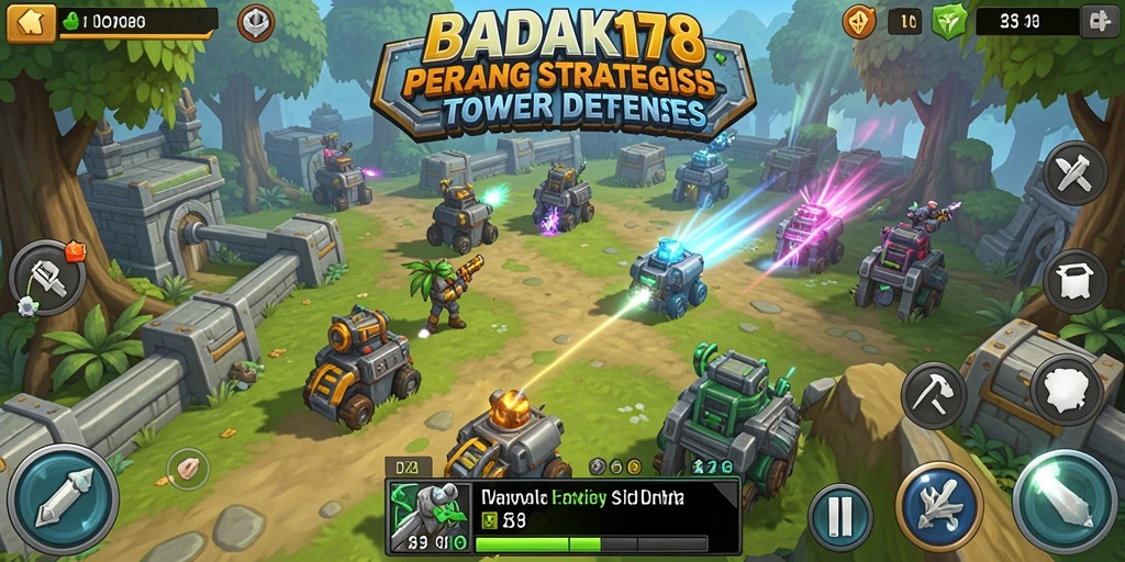 Gambaran gameplay <strong>BADAK178</strong> dalam misi Tower Defense yang intens.