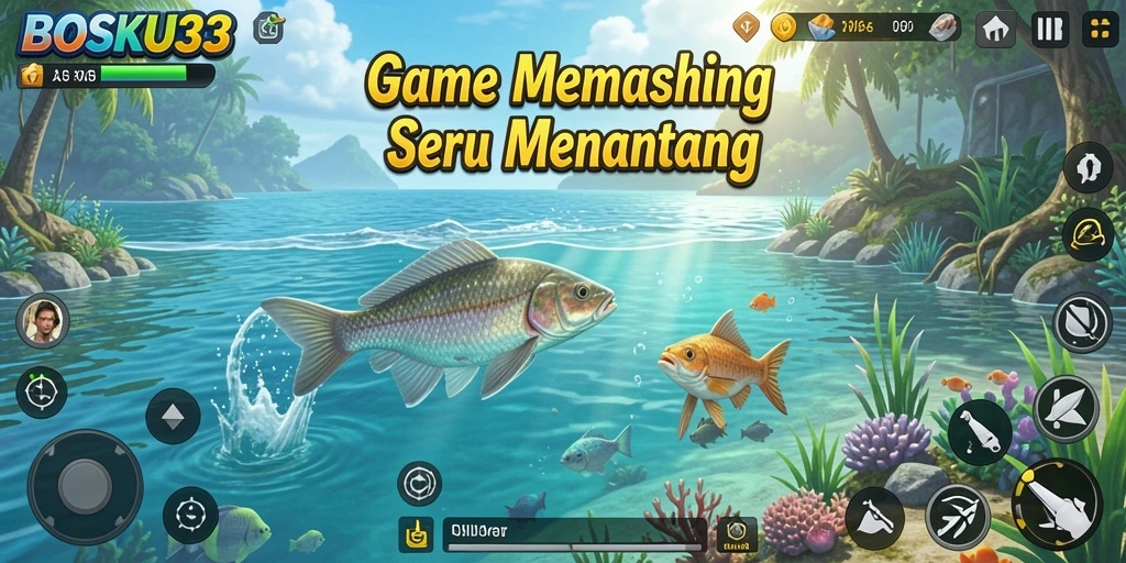 Tampilan gameplay seru dalam bosku33 yang menampilkan aksi memancing.