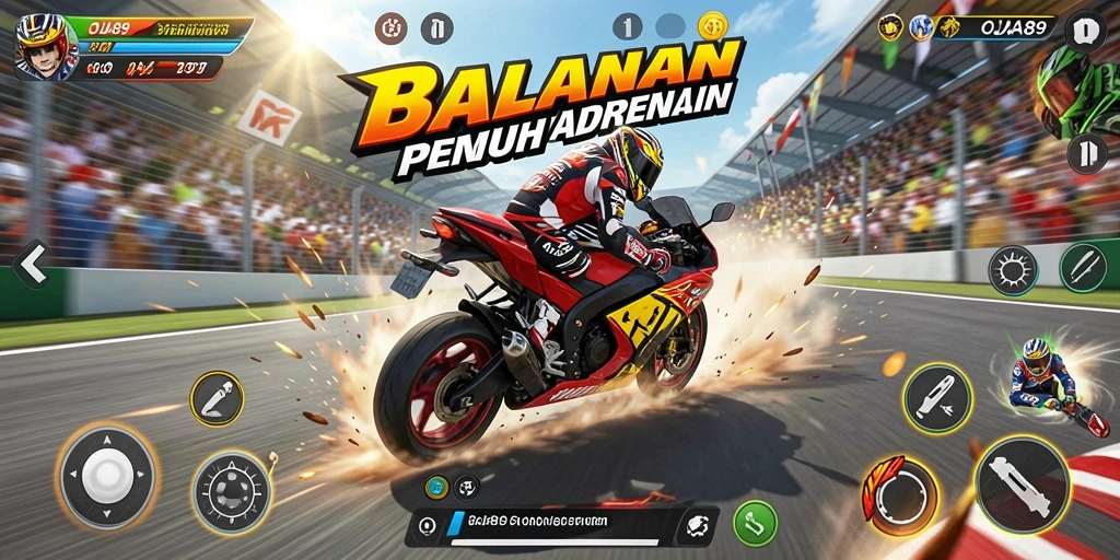 Gameplay menegangkan di lintasan balapan motor OJA89.
