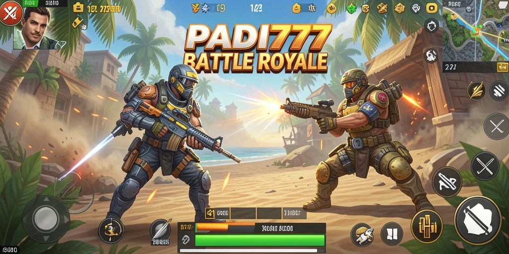 Screenshot utama PADI777 menampilkan aksi seru dalam pertarungan Battle Royale.