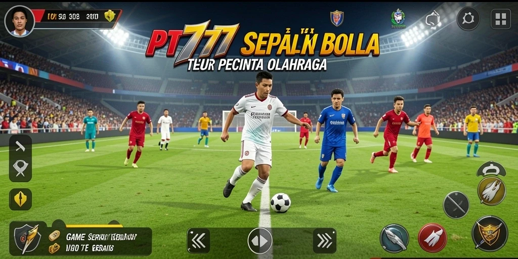 Tampilan gameplay PT777 dengan aksi pertandingan sepak bola yang mendebarkan.