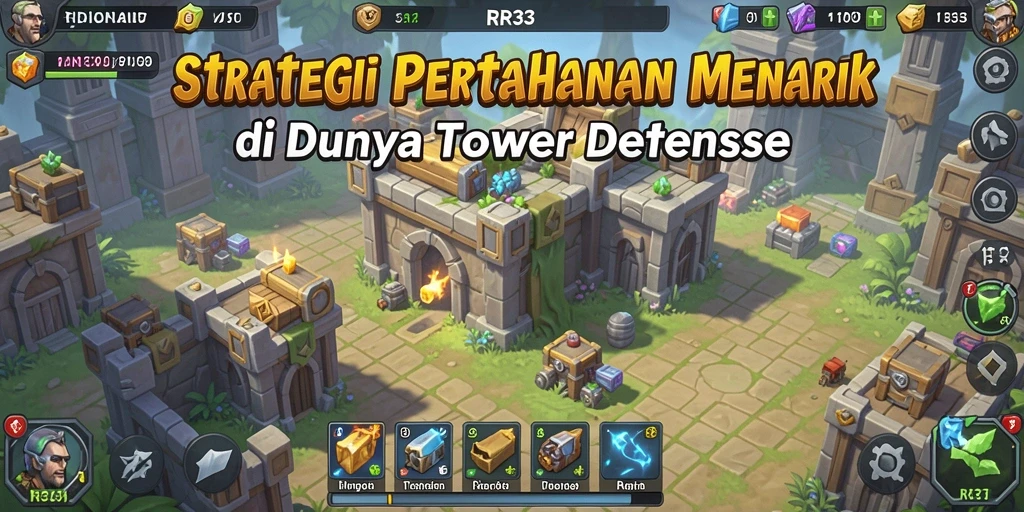 Screenshot gameplay RR33 menonjolkan strategi Tower Defense yang mendebarkan.