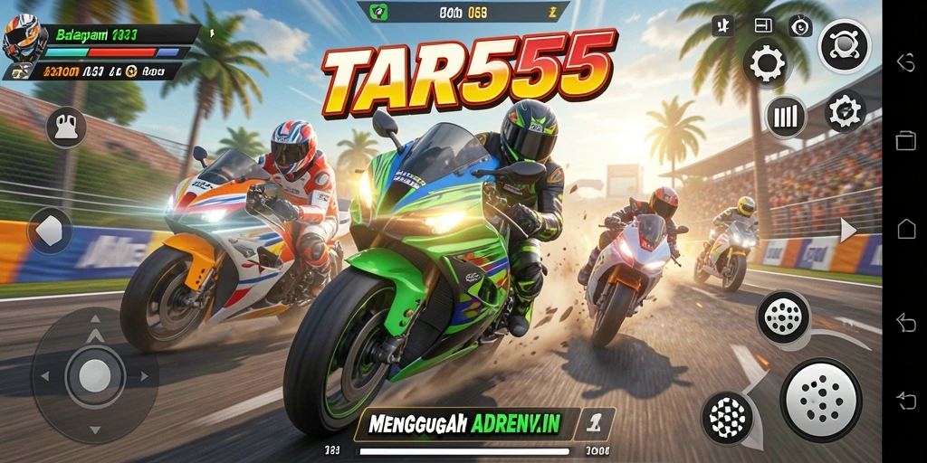 Tampilan gameplay TAR555 yang menegangkan saat balapan di trek penuh tantangan.